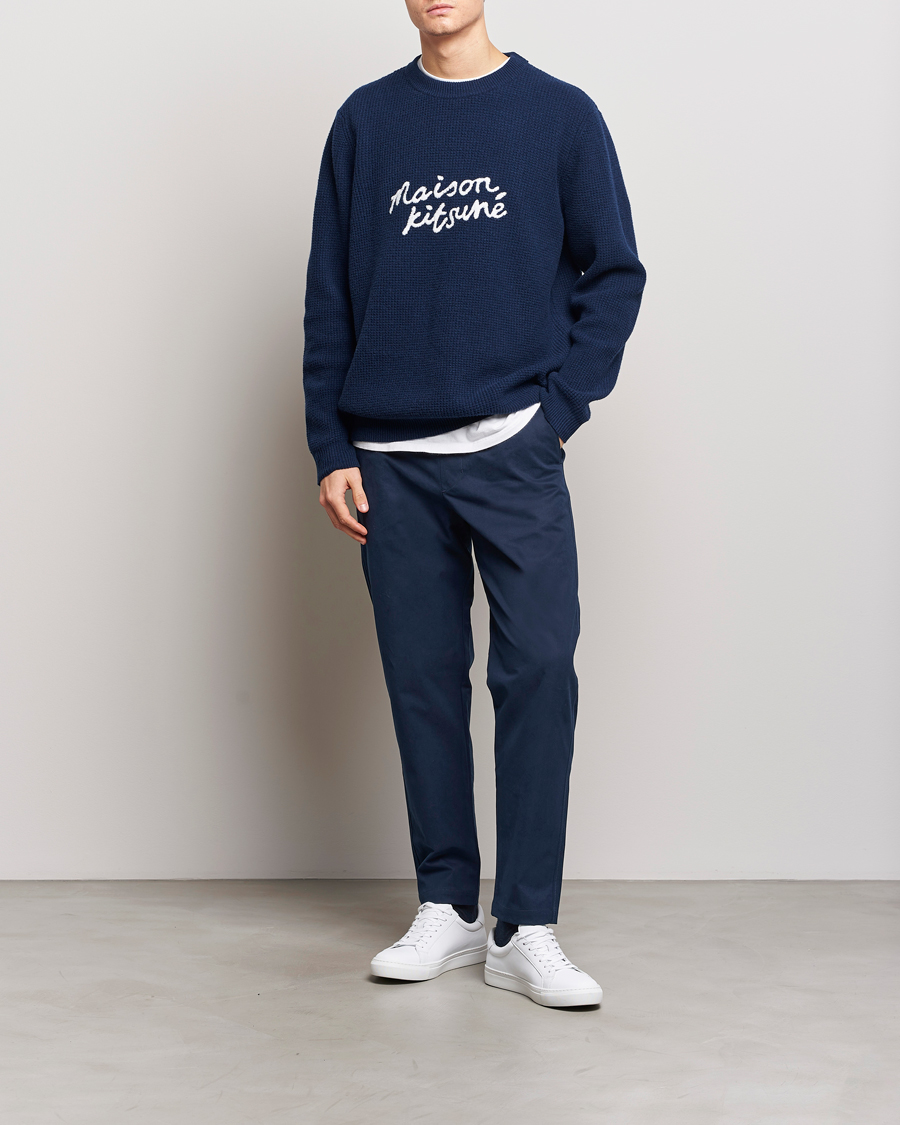 Men | Trousers | Maison Kitsuné | Cotton Drawstring Pants Ink Blue