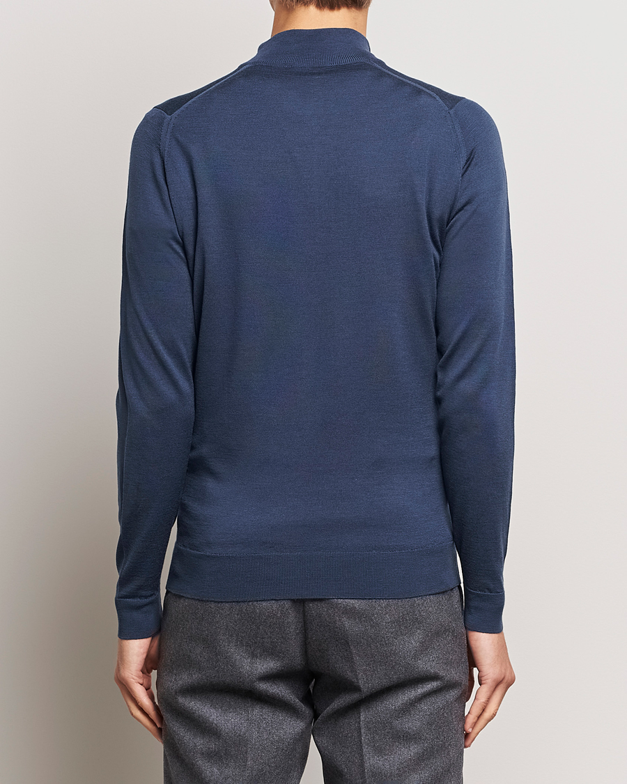 Men | Sweaters & Knitwear | John Smedley | Barrow Extra Fine Merino Half Zip Smoke Blue