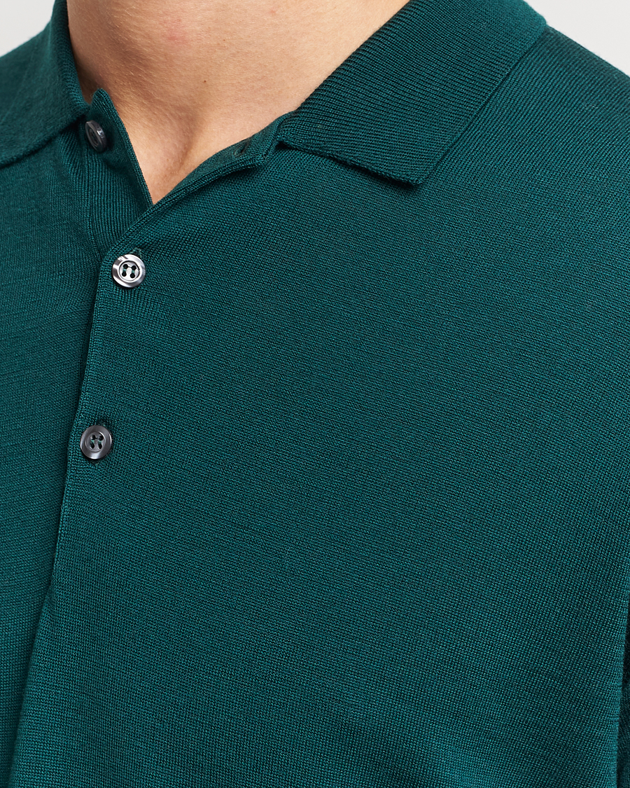 Men | Sweaters & Knitwear | John Smedley | Belper Extra Fine Merino Polo Pullover Pine Green