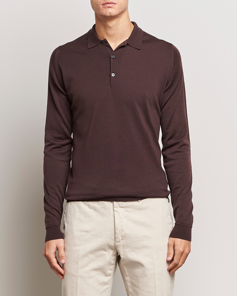 Men | Sweaters & Knitwear | John Smedley | Belper Extra Fine Merino Polo Pullover Truffle Brown