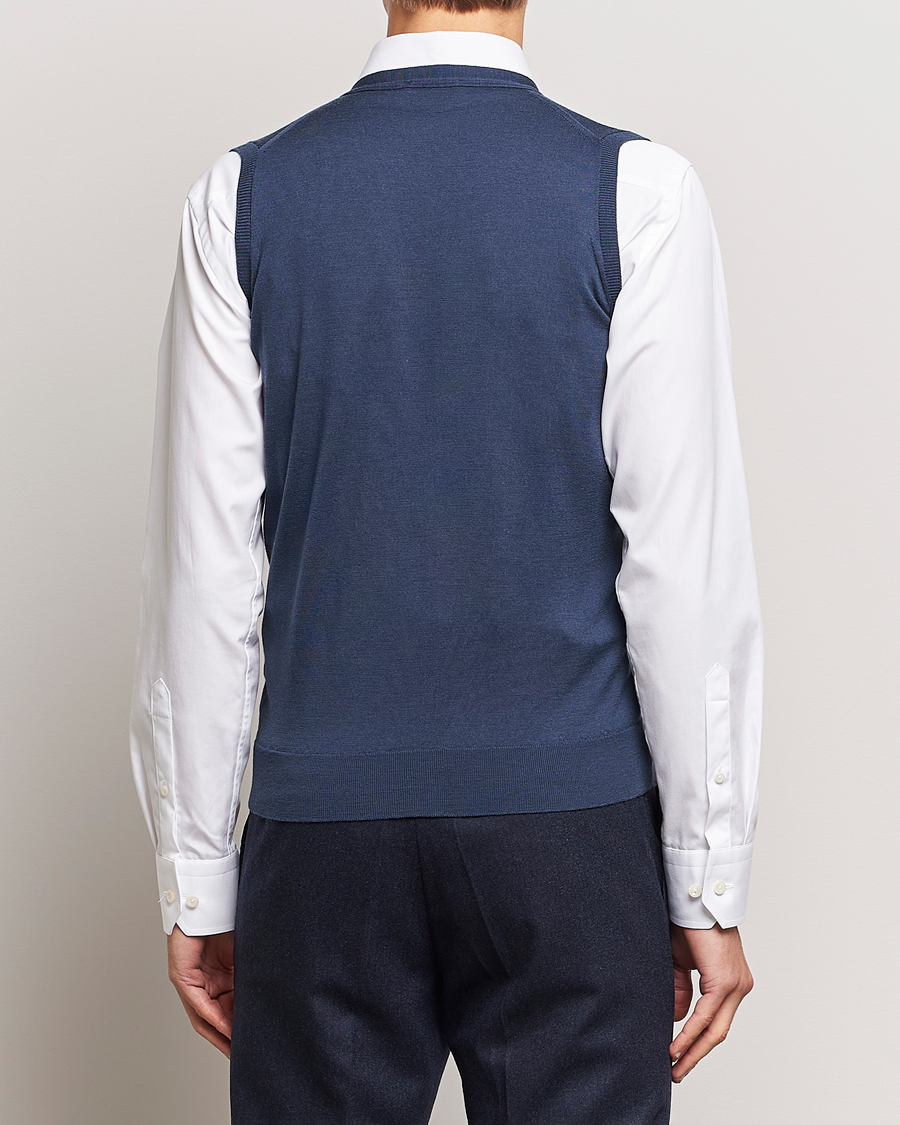 Men | Sweaters & Knitwear | John Smedley | Huntswood Slim Fit Waistcoat Smoke Blue
