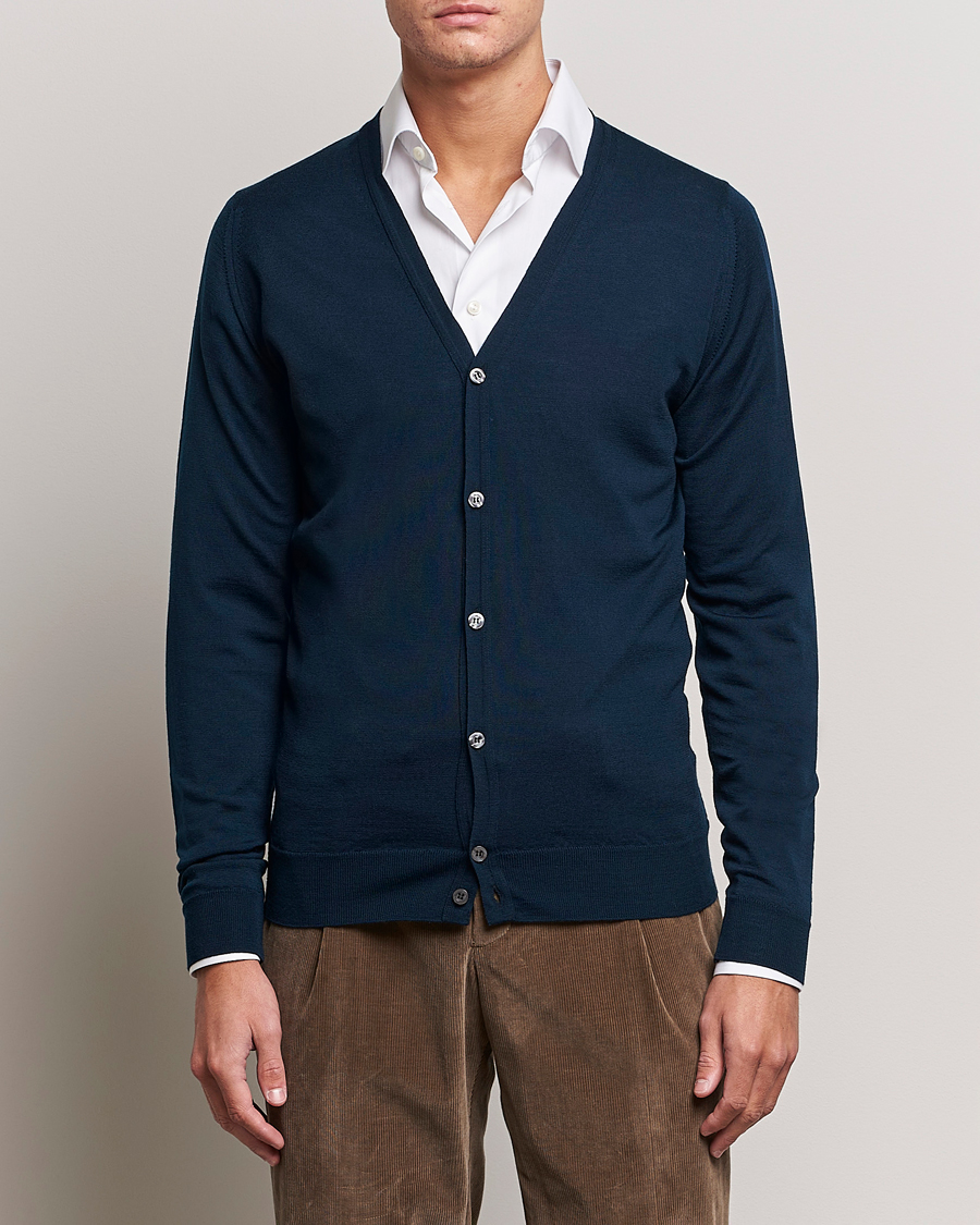 Men | Sweaters & Knitwear | John Smedley | Petworth Extra Fine Merino Cardigan Orion Green