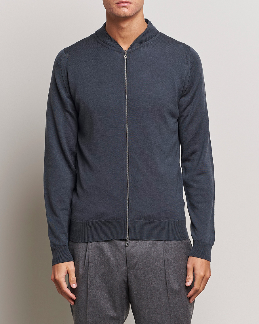 John Smedley Maclean Extra Fine Merin Full Zip Slate Grey at