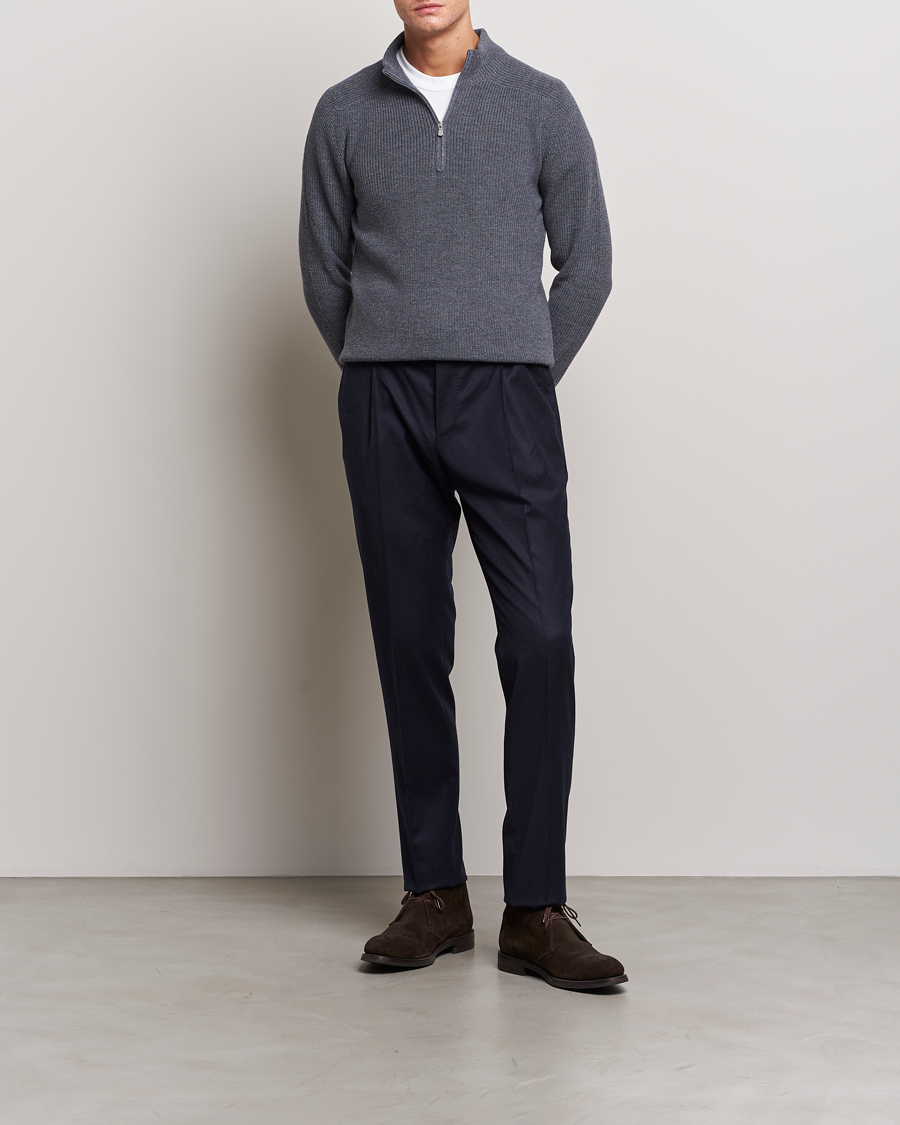 Men | Sweaters & Knitwear | Gran Sasso | Rainwool Half Zip Grey Melange