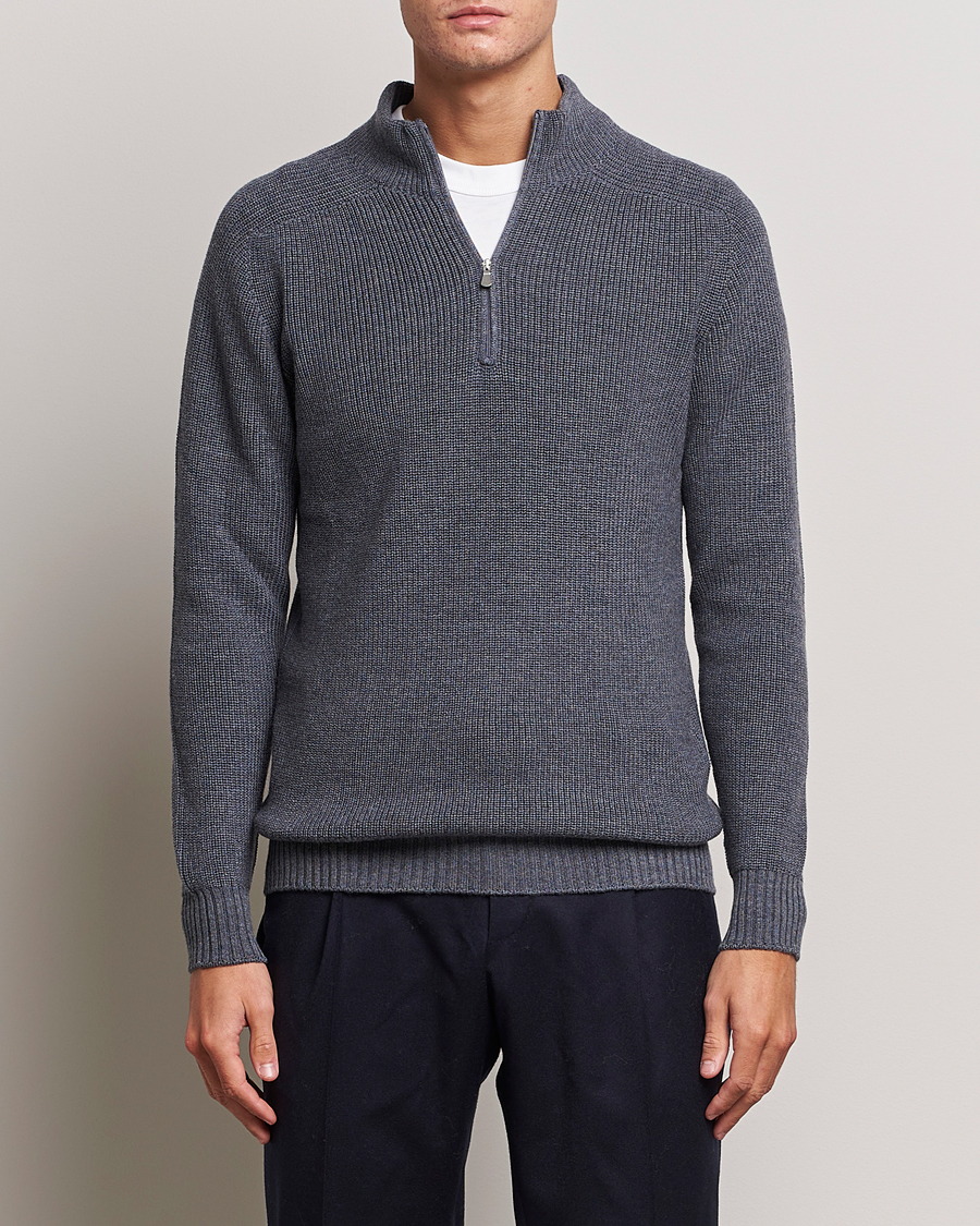 Gran Sasso Rainwool Half Zip Grey Melange at CareOfCarl.com