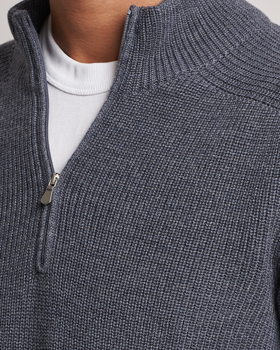 Men | Sweaters & Knitwear | Gran Sasso | Rainwool Half Zip Grey Melange