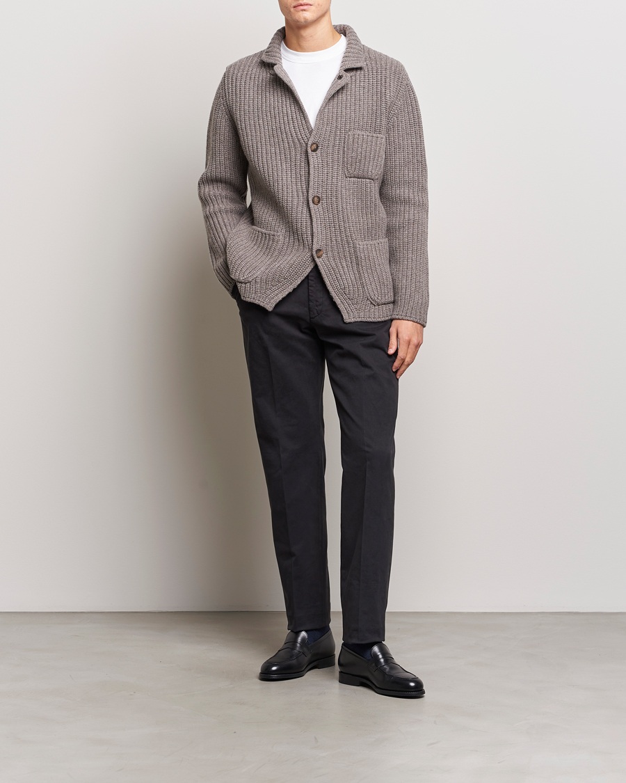Men | Sweaters & Knitwear | Gran Sasso | Heavy Wool Knitted Blazer Cardigan Taupe Melange