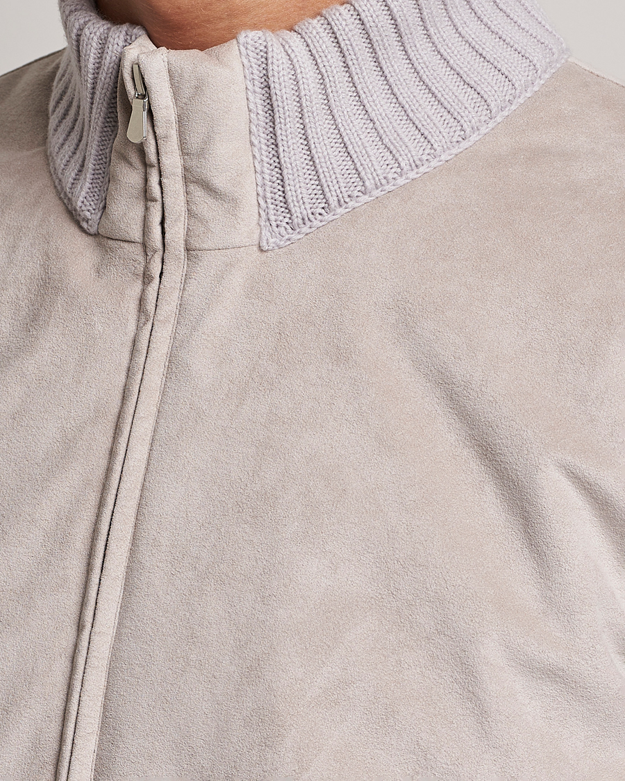 Men | Coats & Jackets | Gran Sasso | Wool/Alcantara Padded Full Zip Sand/Creme