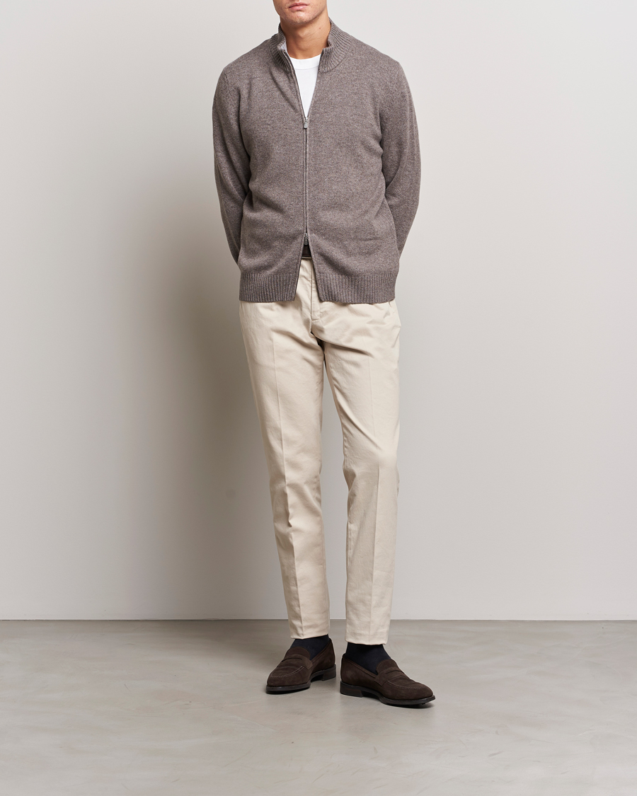 Men | Sweaters & Knitwear | Gran Sasso | Wool/Cashmere Full Zip Light Brown Melange