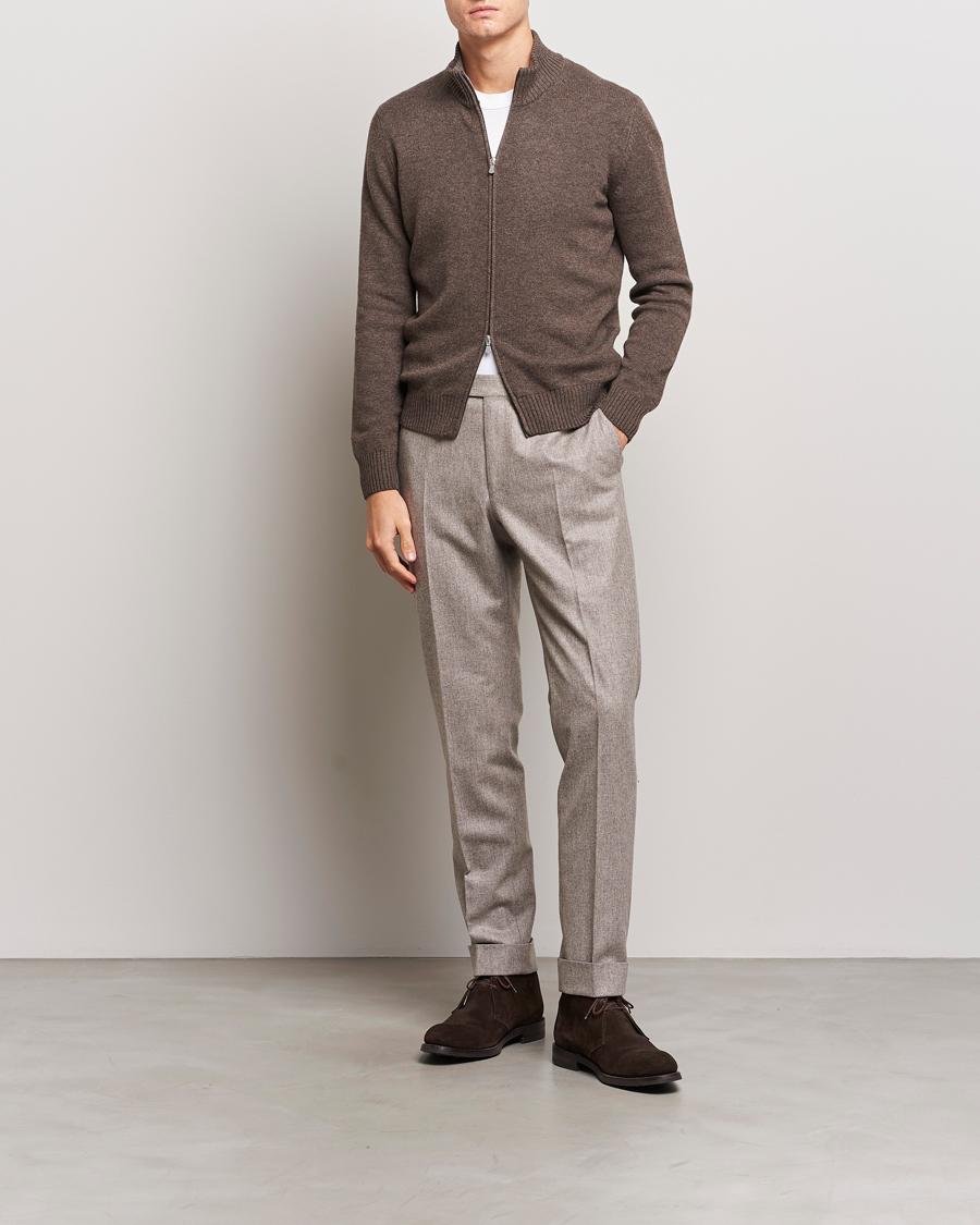 Men | Sweaters & Knitwear | Gran Sasso | Wool/Cashmere Full Zip Brown Melange