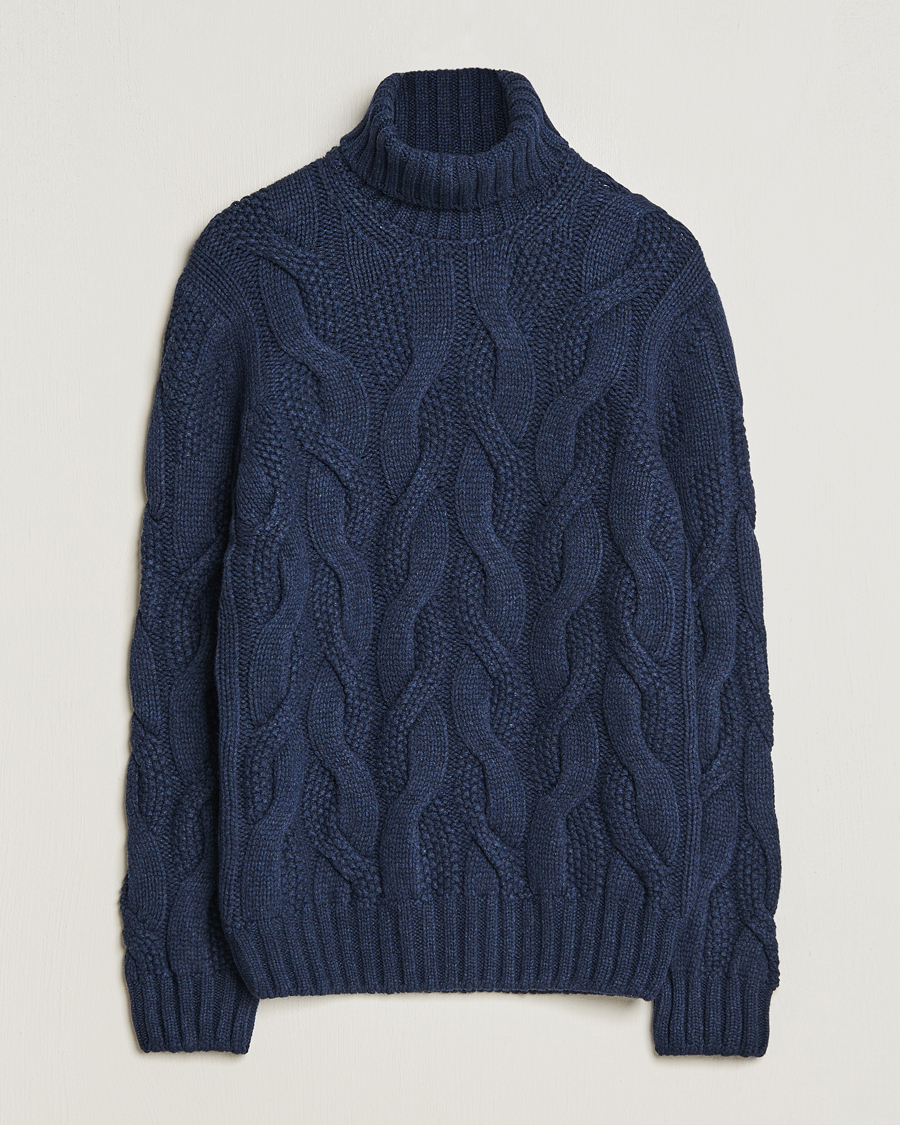 Men | Turtlenecks | Gran Sasso | Wool/Cashmere Heavy Knitted Structured Polo Navy