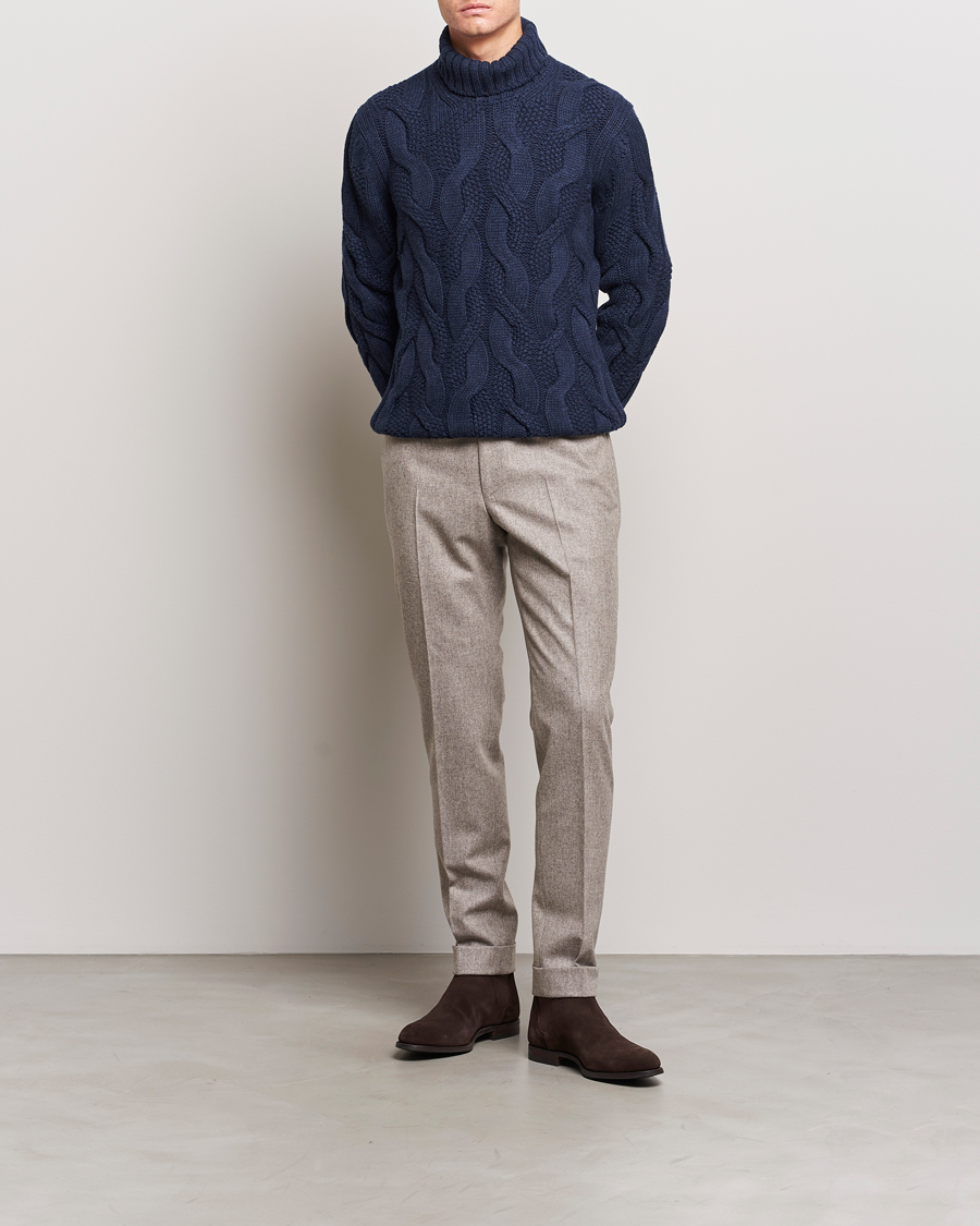 Gran Sasso Wool/Cashmere Heavy Knitted Structured Polo Navy at
