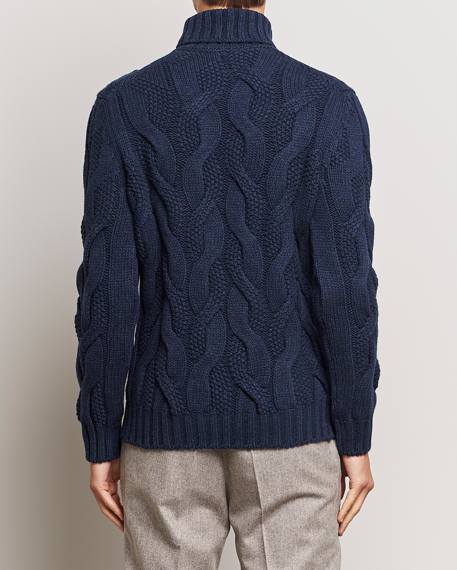 Gran Sasso Wool/Cashmere Heavy Knitted Structured Polo Navy at