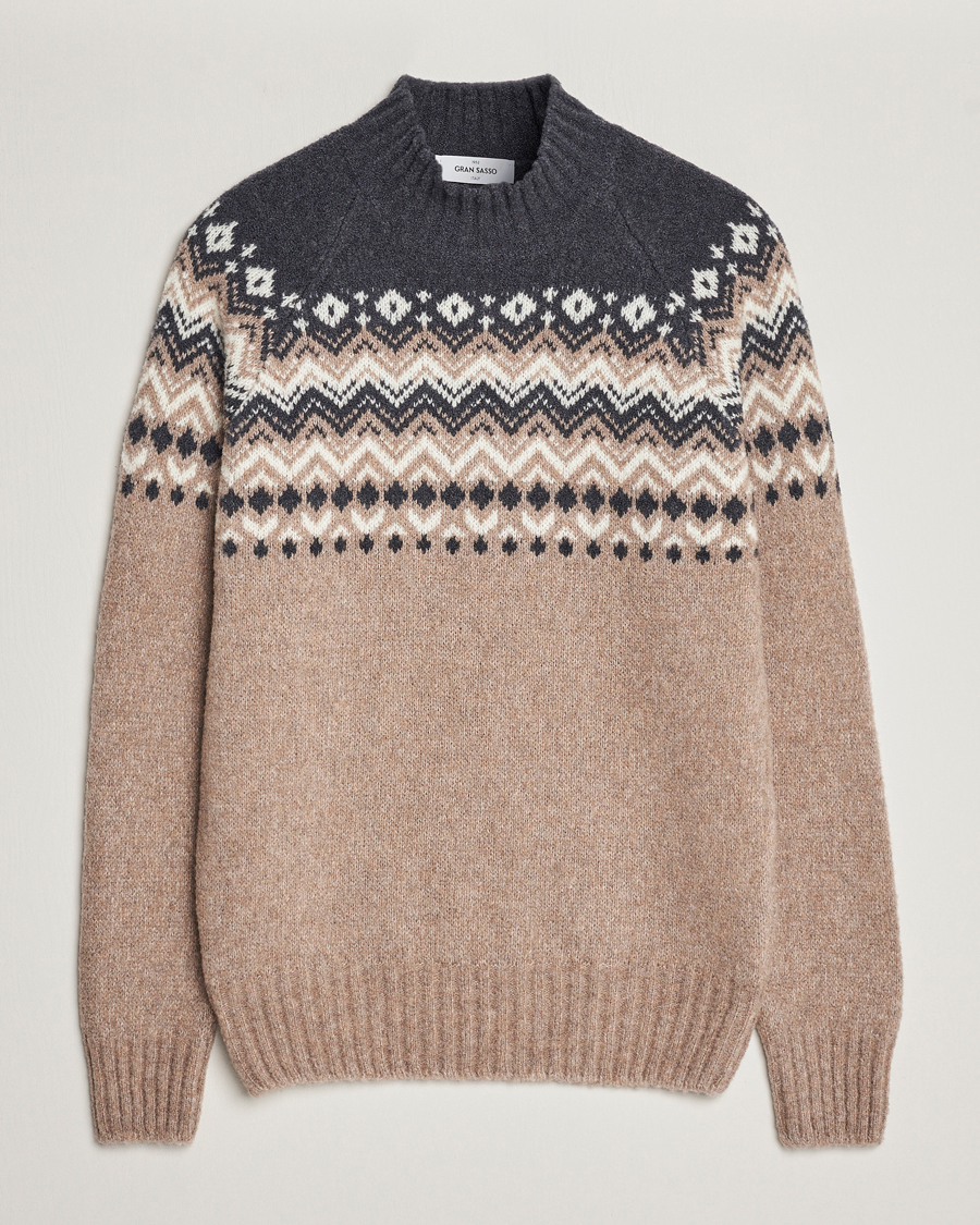 Gran Sasso Aspen Wool Fairisle Crew Neck Sweater Beige/Grey at