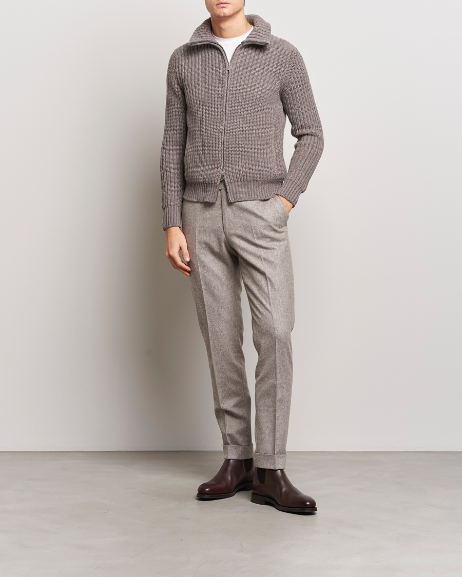 Gran Sasso Wool/Cashmere Heavy Knitted Full Zip Taupe Melange at