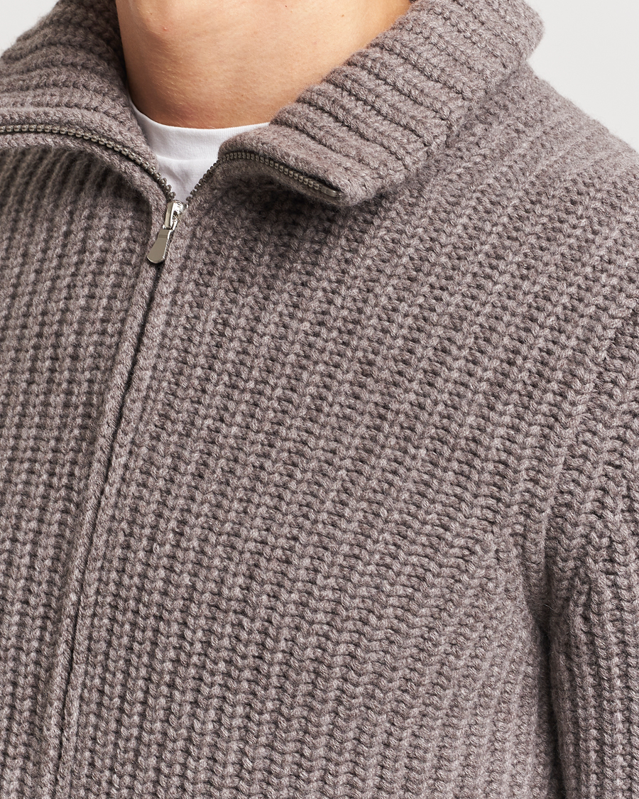 Gran Sasso Wool/Cashmere Heavy Knitted Full Zip Taupe Melange at