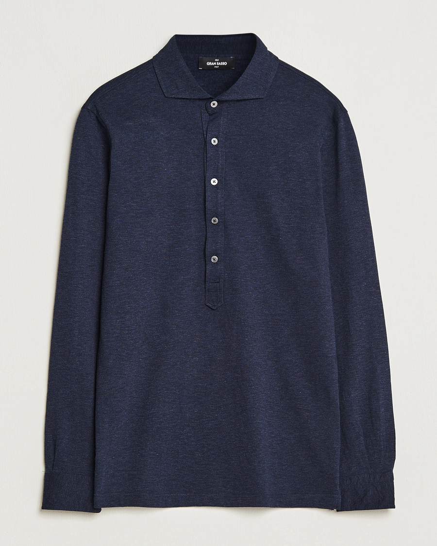 Men |  | Gran Sasso | Brushed Cotton Popover Shirt Navy Melange