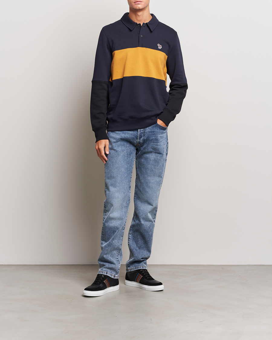 Men | Sweaters & Knitwear | PS Paul Smith | Organic Cotton Zebra Colorblocked Rugger Navy/Yellow