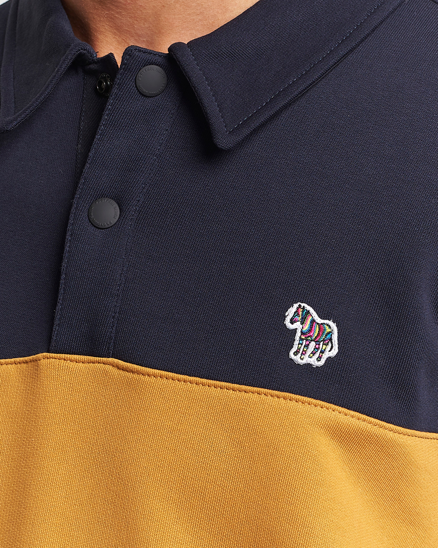 Men | Sweaters & Knitwear | PS Paul Smith | Organic Cotton Zebra Colorblocked Rugger Navy/Yellow