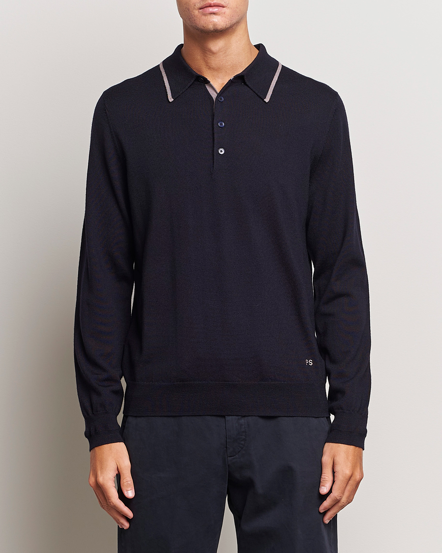 Men |  | PS Paul Smith | Merino Wool Knitted Polo Navy