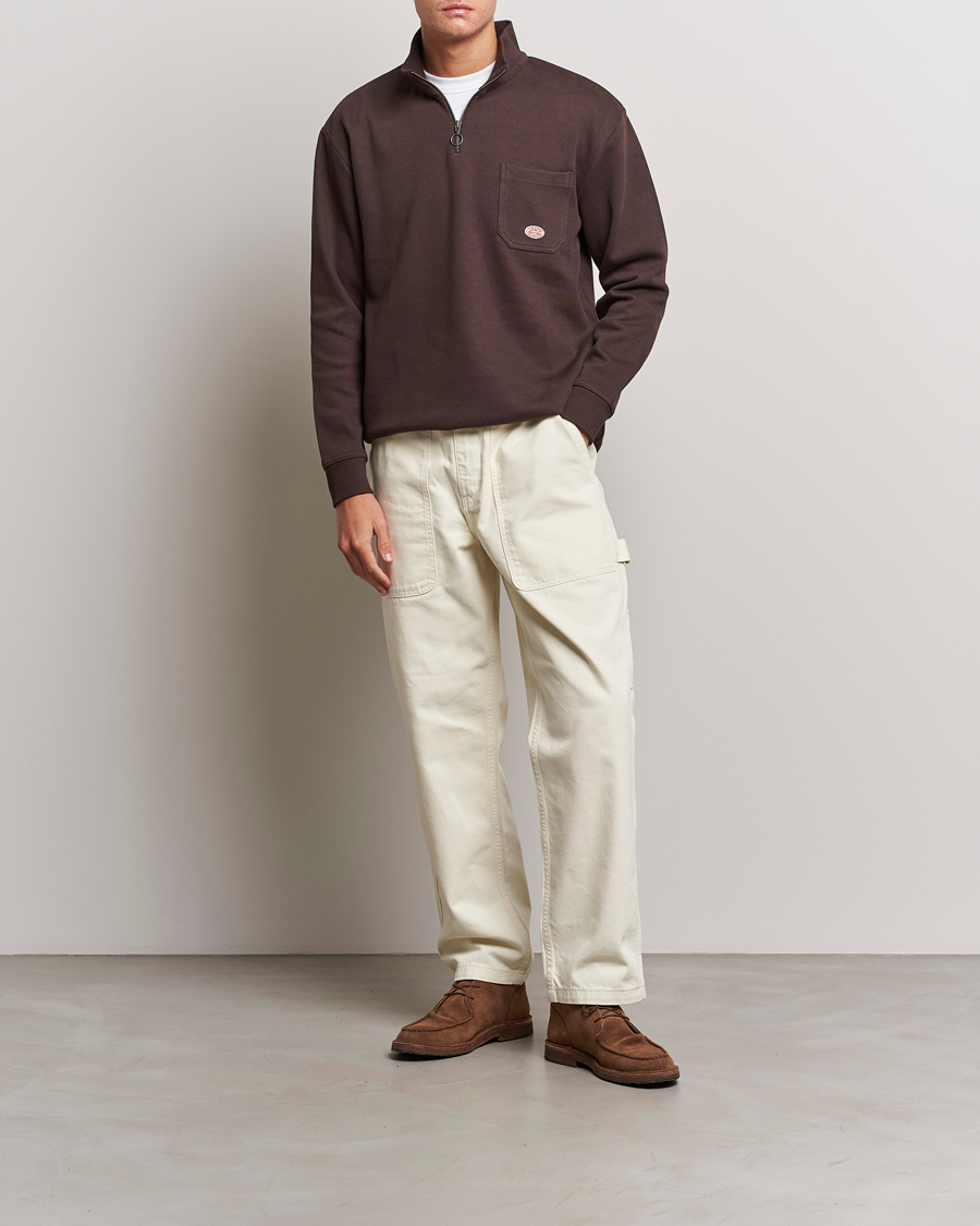 Men | Sweaters & Knitwear | Armor-lux | Camioneur Cotton Half Zip Brown