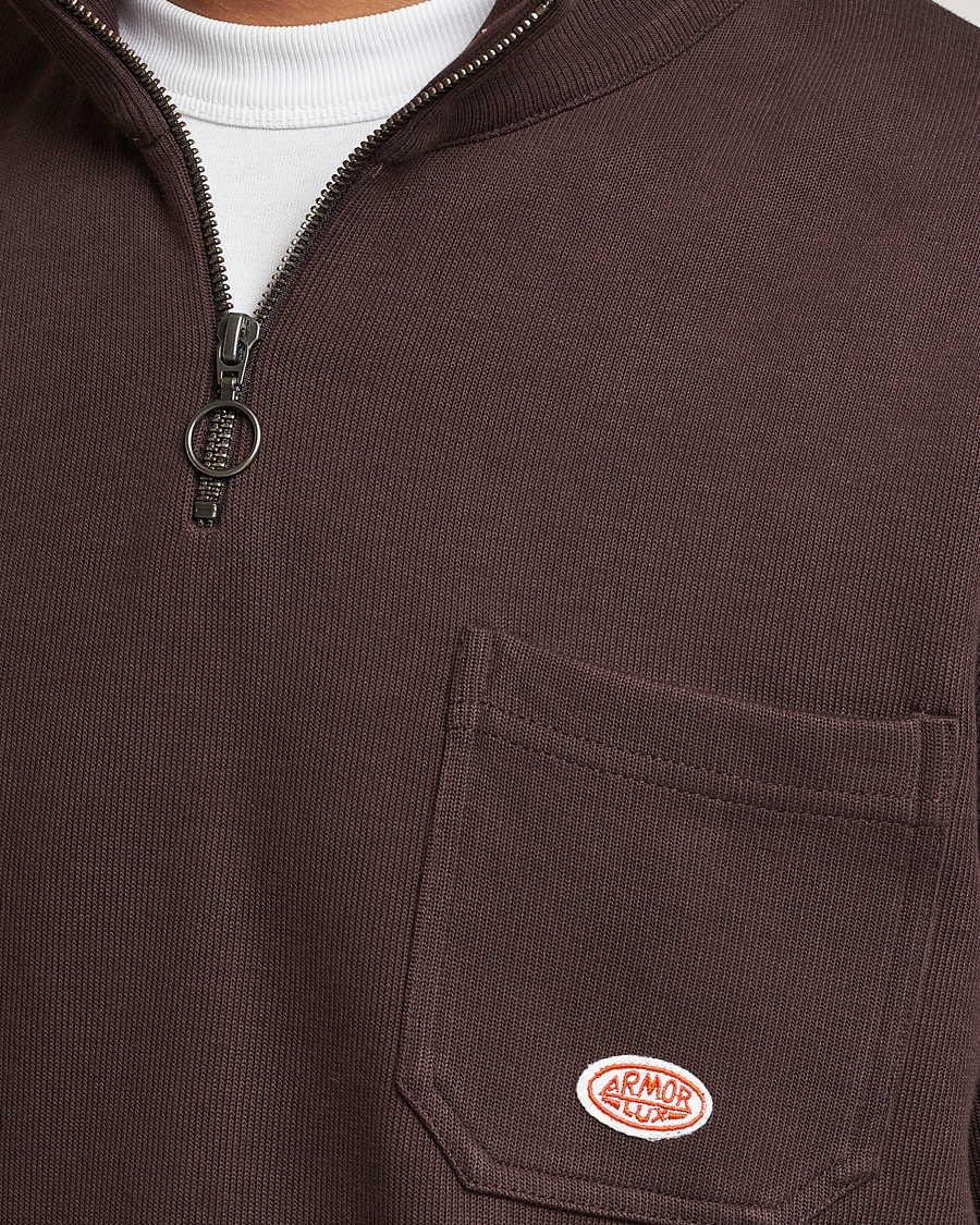 Men | Sweaters & Knitwear | Armor-lux | Camioneur Cotton Half Zip Brown