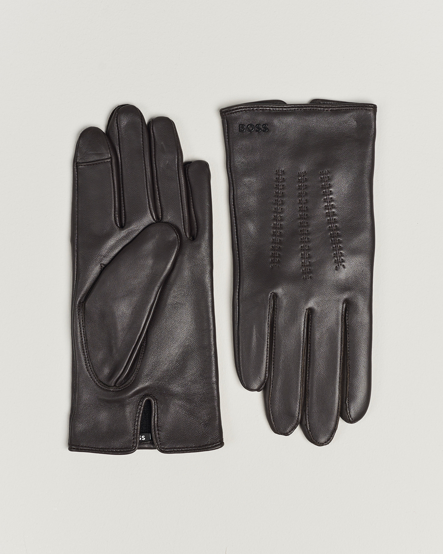 Men | Gloves | BOSS BLACK | Hainz Leather Gloves Medium Brown