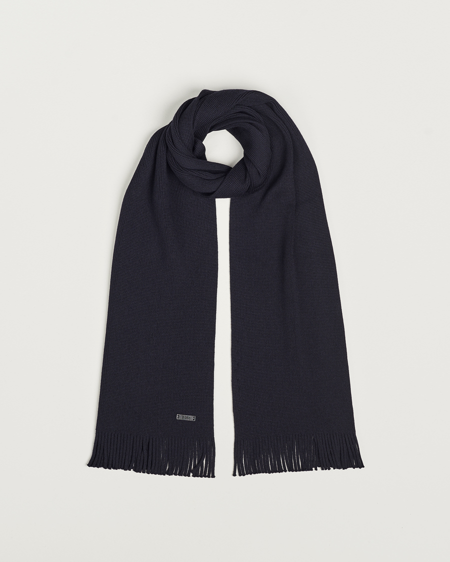 Men | BOSS BLACK Albas Wool Scarf Dark Blue | BOSS BLACK | Albas Wool Scarf Dark Blue
