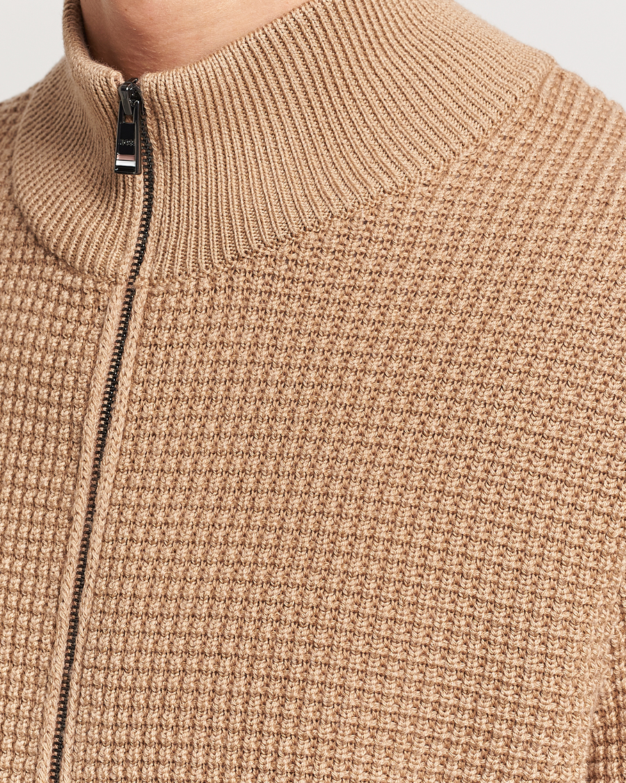 Men | Sweaters & Knitwear | BOSS BLACK | Mabeo Heavy Knitted Full Zip Medium Beige