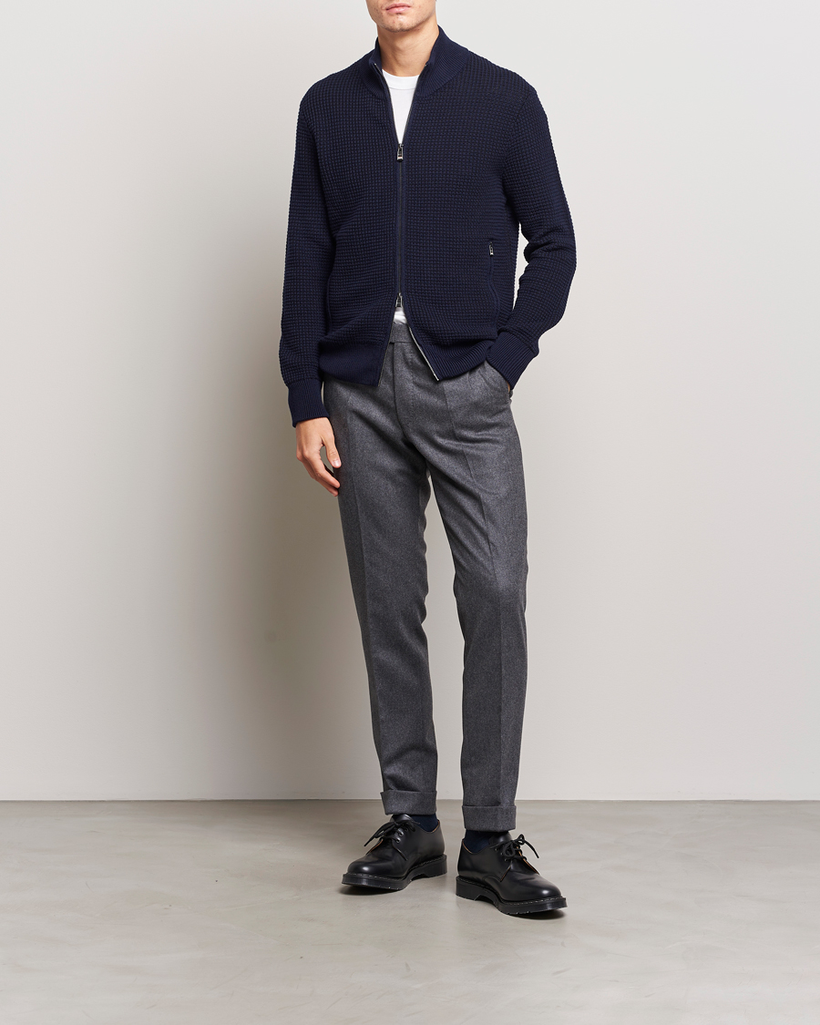 Men | Sweaters & Knitwear | BOSS BLACK | Mabeo Heavy Knitted Full Zip Dark Blue