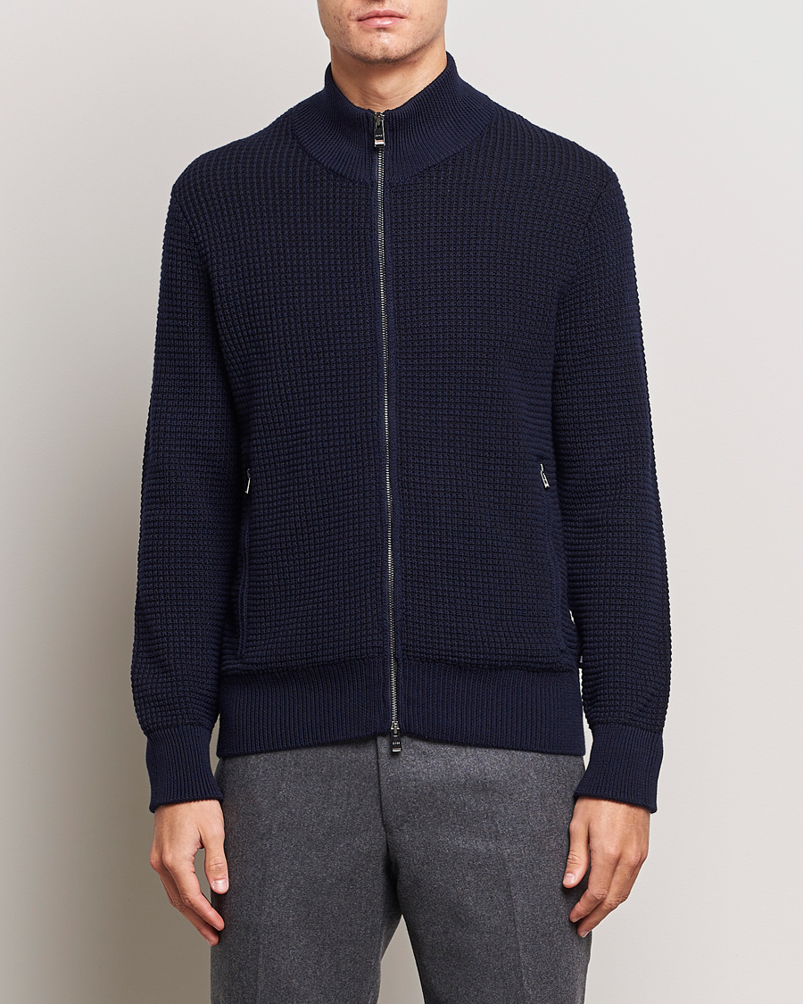 Men | Sweaters & Knitwear | BOSS BLACK | Mabeo Heavy Knitted Full Zip Dark Blue