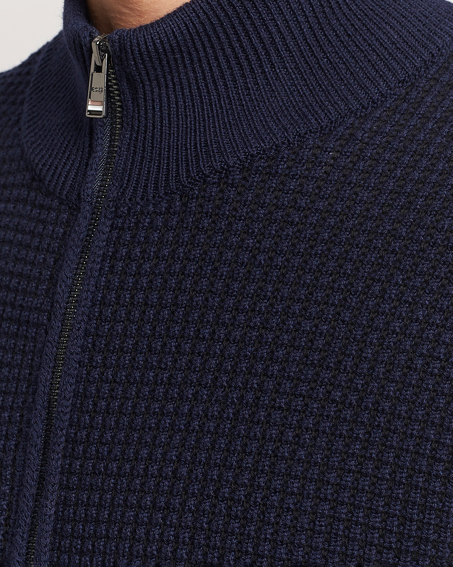 Men | Sweaters & Knitwear | BOSS BLACK | Mabeo Heavy Knitted Full Zip Dark Blue