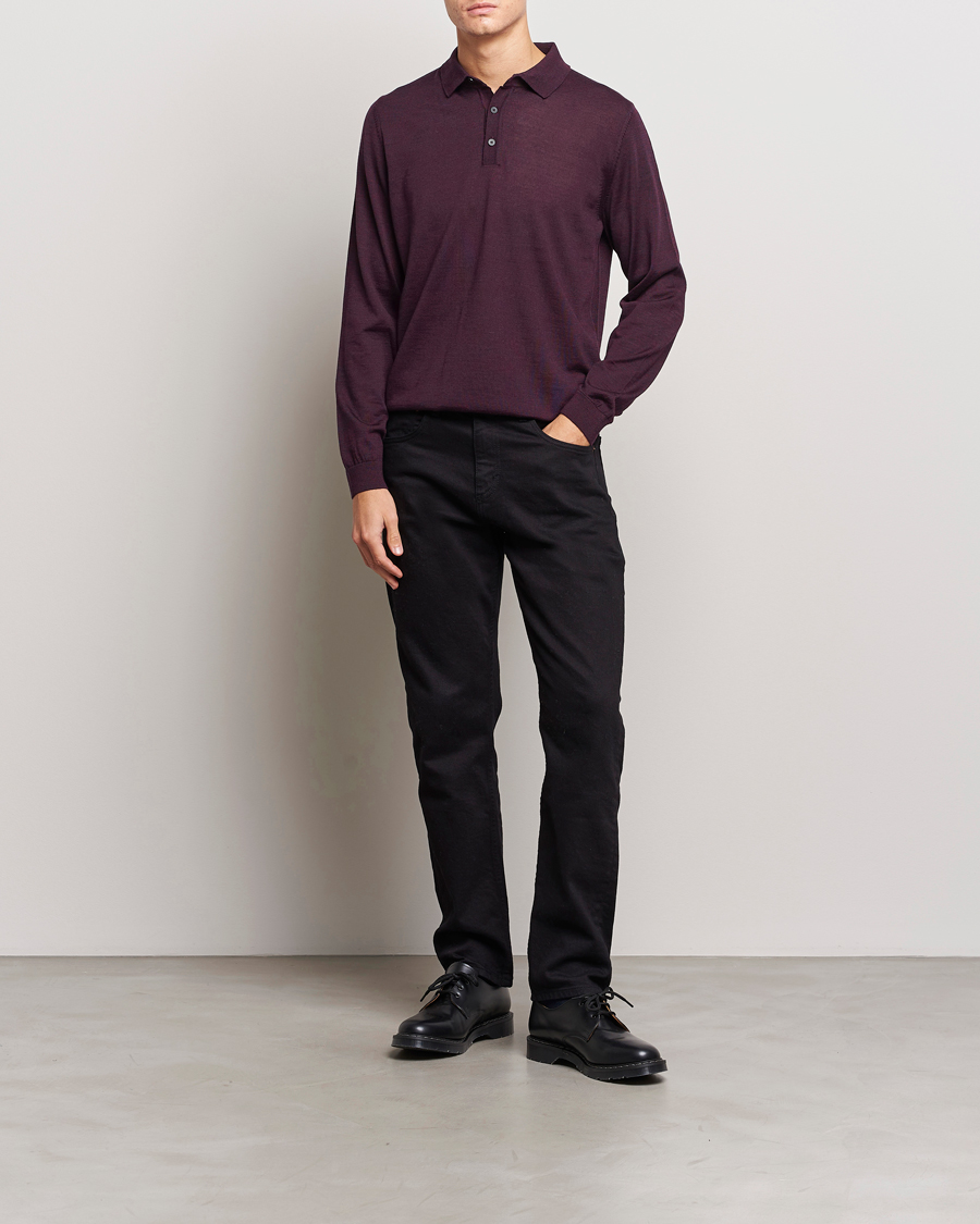 Men | Sweaters & Knitwear | BOSS BLACK | Lancione Merino Knitted Polo Dark Red
