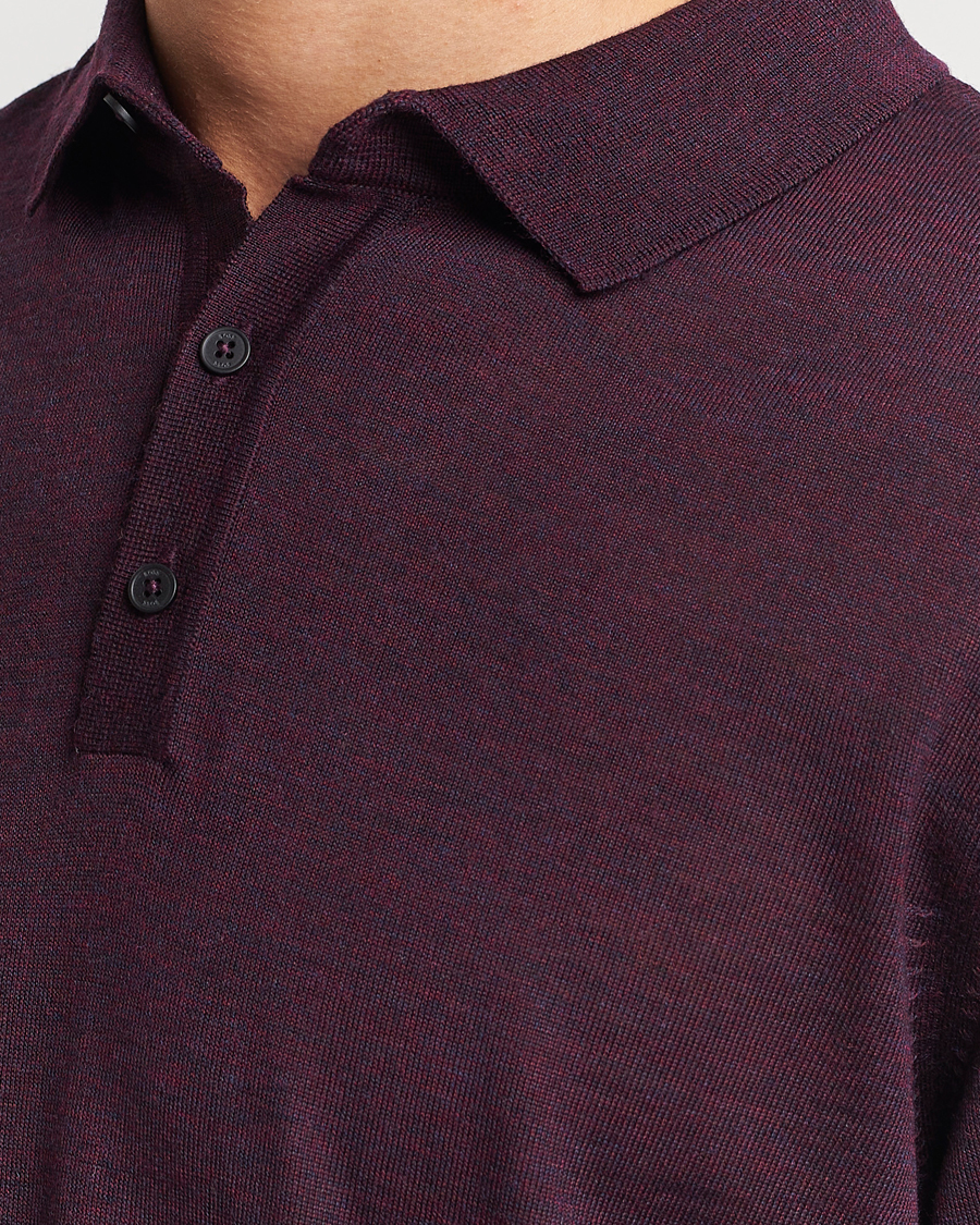 Men | Sweaters & Knitwear | BOSS BLACK | Lancione Merino Knitted Polo Dark Red