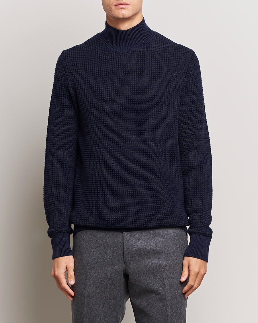 Men | Sweaters & Knitwear | BOSS BLACK | Maurelio Heavy Knitted Polo Dark Blue