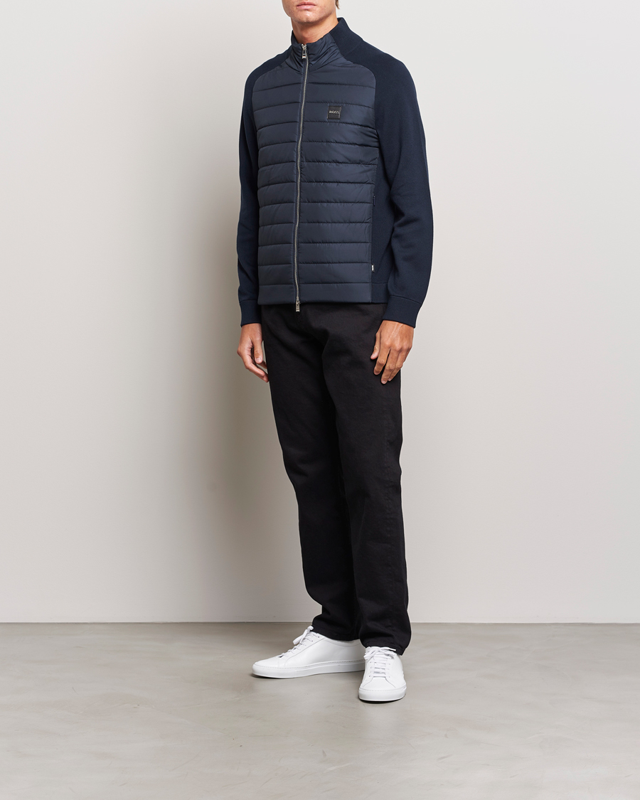Men | Sweaters & Knitwear | BOSS BLACK | Medesimo Hybrid Full Zip Dark Blue