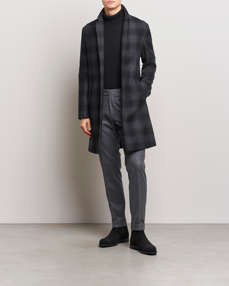 Men | Coats & Jackets | BOSS BLACK | Hyde Wool Checked Coat Black/Grey