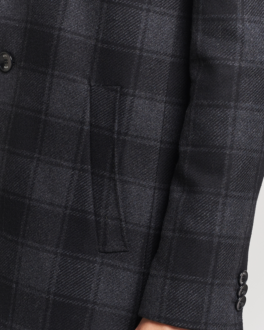 Men | Coats & Jackets | BOSS BLACK | Hyde Wool Checked Coat Black/Grey