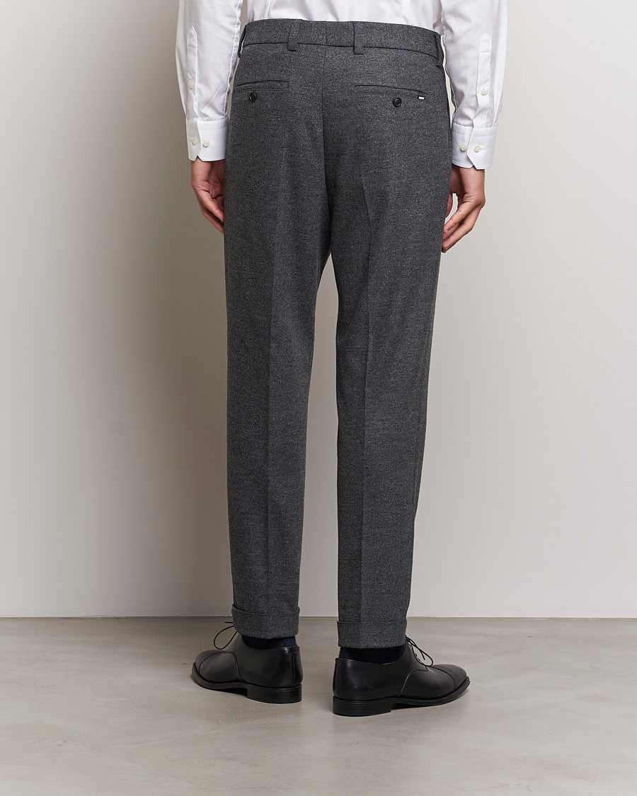 Men | Trousers | BOSS BLACK | Perin Tech Flannel Pleated Trousers Dark Grey