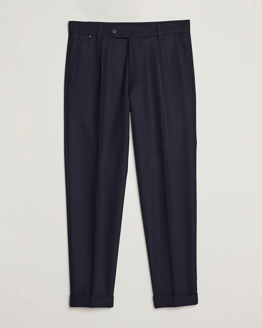 Men | Suit Trousers | BOSS BLACK | Perin Tech Flannel Pleated Trousers Dark Blue
