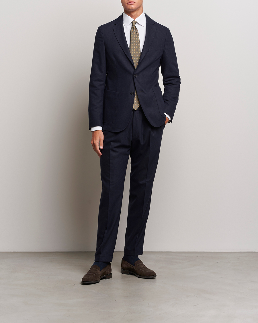 Men | Trousers | BOSS BLACK | Perin Tech Flannel Pleated Trousers Dark Blue