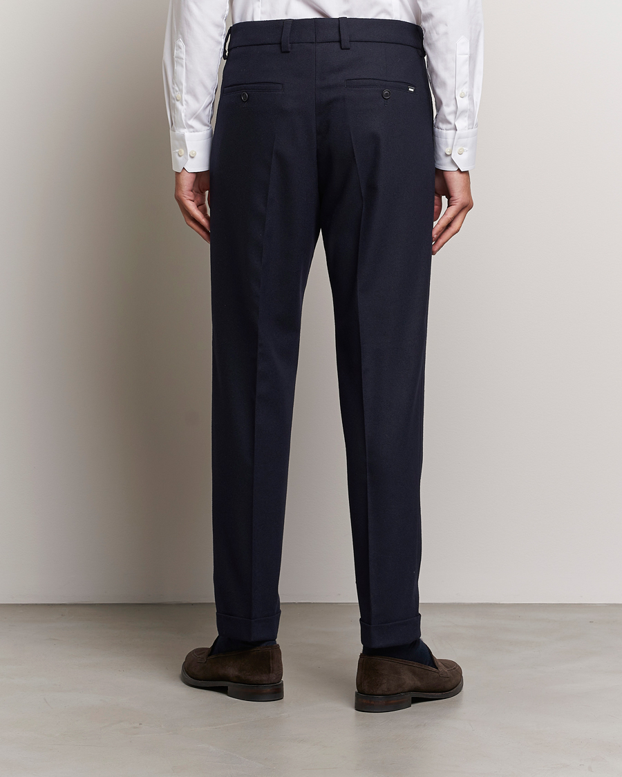 Men | Trousers | BOSS BLACK | Perin Tech Flannel Pleated Trousers Dark Blue