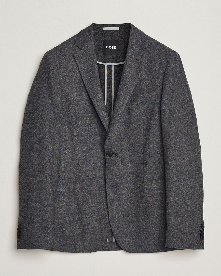 Men | Wool Blazers | BOSS BLACK | Hanry Tech Flannel Blazer Dark Grey