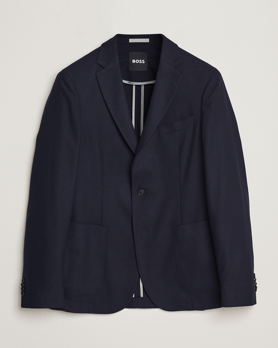 Men | Wool Blazers | BOSS BLACK | Hanry Tech Flannel Blazer Dark Blue