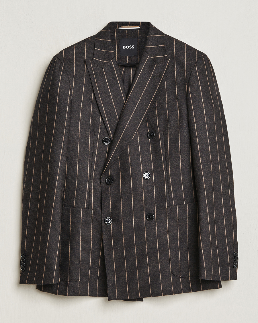 Men | Suits | BOSS BLACK | Huge Double Breasted Pinstripe Suit Dark Brown