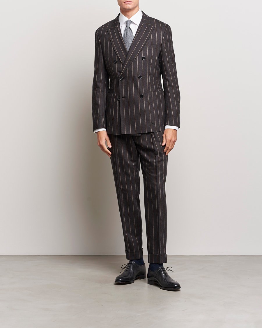 BOSS BLACK Huge Double Breasted Pinstripe Suit Dark Brown at CareOfCarl.com
