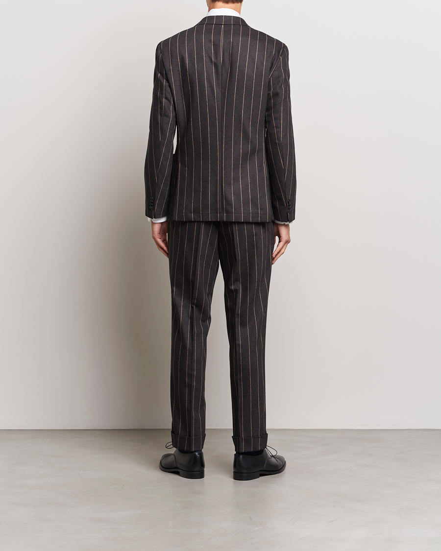 Men | Suits | BOSS BLACK | Huge Double Breasted Pinstripe Suit Dark Brown