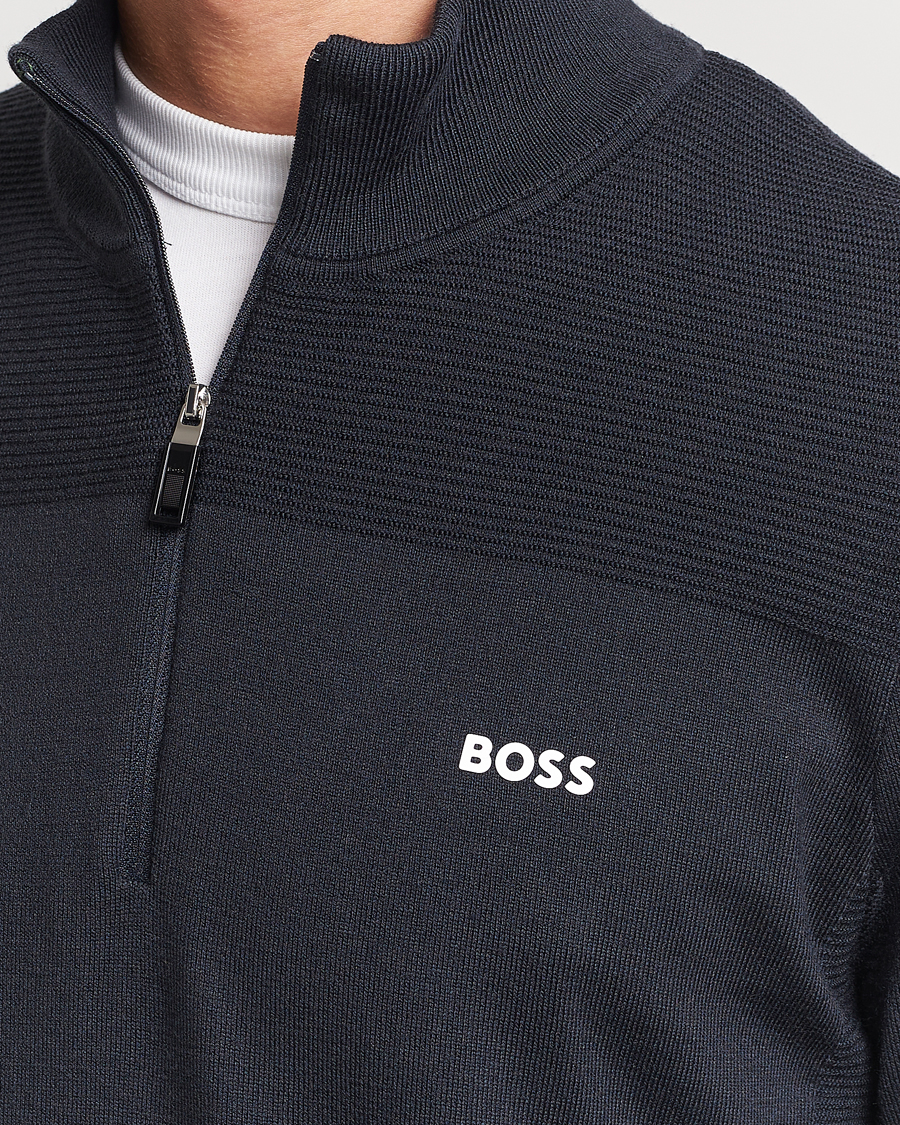 Men | Sweaters & Knitwear | BOSS GREEN | Momentum Knitted Half Zip Dark Blue