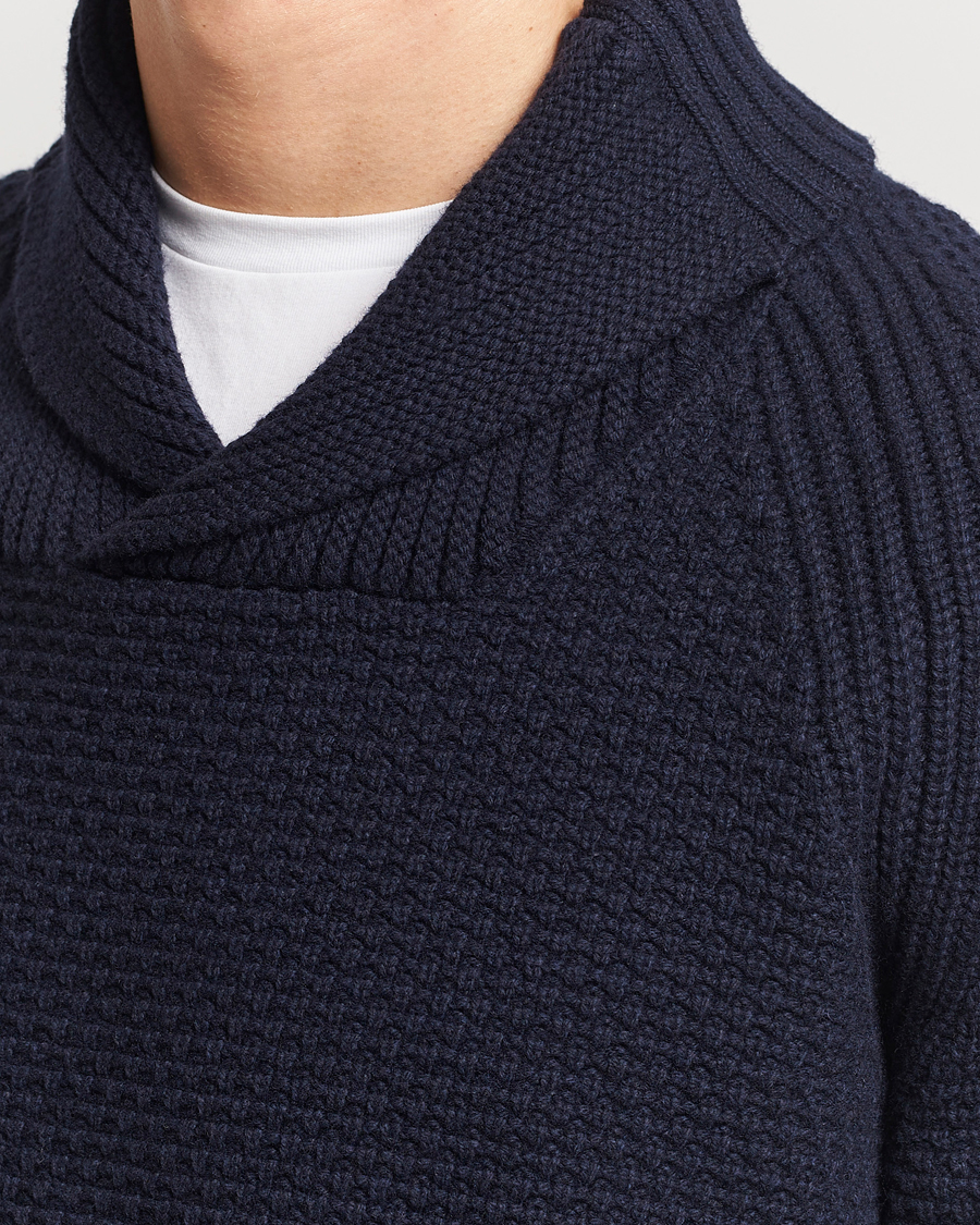Men | Sweaters & Knitwear | BOSS ORANGE | Amado Heavy Knitted Shawl Collar Sweater Dark Blue