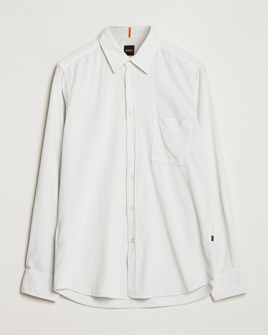 Men | Corduroy Shirts | BOSS ORANGE | Relegant Corduroy Shirt Light Grey